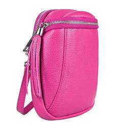 Made in Italy Damen Leder Tasche Umhängetasche Schultertasche Handytasche Geldtasche Ledertasche Crossbody Abendtasche Mini Bag (Pink) von ITALYSHOP24-COM