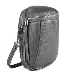 Made in Italy Damen Leder Tasche Umhängetasche Schultertasche Handytasche Geldtasche Ledertasche Crossbody Abendtasche Mini Bag Grau von ITALYSHOP24-COM