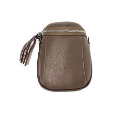 Made in Italy Damen Leder Tasche Umhängetasche Schultertasche Handytasche Geldtasche Ledertasche Crossbody Abendtasche Mini Bag Taupe von ITALYSHOP24-COM