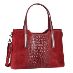 OBC Made IN Italy Damen Echt Leder Tasche Kroko-Prägung Business Shopper Wildleder Schultertasche Handtasche Ledertasche Umhängetasche (Bordo) von ITALYSHOP24-COM