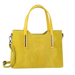 OBC Made IN Italy Damen Echt Leder Tasche Kroko-Prägung Business Shopper Wildleder Schultertasche Handtasche Ledertasche Umhängetasche (Gelb) von ITALYSHOP24-COM