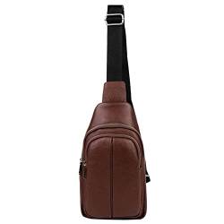 OBC Made IN Italy Leder Tasche Crossbody Bodybag Sling Rucksack Crossover Schultertasche Brusttasche Umhängetasche Bag Damen Herren Unisex Dunkelbraun von ITALYSHOP24-COM