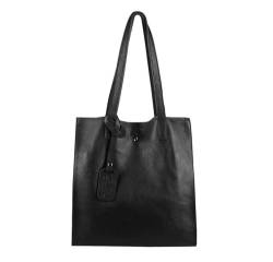 Damen Leder Tasche Set 2in1 Shopper Schultertasche HOBO Bag Umhängetasche Schmucktasche DIN-A4 Schwarz von ITALYSHOP24.COM