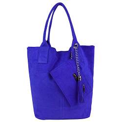 Made IN Italy Damen XXL Leder Tasche Wildleder Shopper Schultertasche + Schmucktasche (Königsblau) von ITALYSHOP24.COM