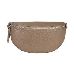 Made in Italy Damen Leder Gürteltasche Crossbody Hüfttasche Bauchtasche Umhängetasche Brusttasche Crossover Bodybag Schultertasche Handytasche Geldtasche OBC Tasche Schminktasche Kosmetiktasche Taupe von ITALYSHOP24.COM