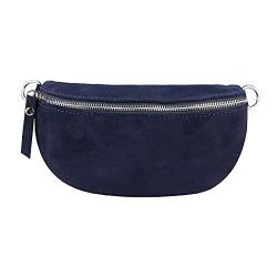 Made in Italy OBC Damen Leder Tasche Gürteltasche Crossbody Hüfttasche Bauchtasche Hüfttasche Umhängetasche Cross-Over Bodybag Schultertasche Handytasche Geldtasche (Dunkelblau (Wildleder)) von ITALYSHOP24.COM