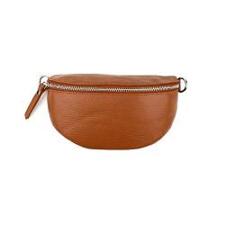 Made in Italy OBC Damen Leder Tasche Gürteltasche Crossbody Hüfttasche Bauchtasche Hüfttasche Umhängetasche Cross-Over Bodybag Schultertasche Handytasche Geldtasche Braun - Cognac von ITALYSHOP24.COM