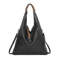 OBC Damen Tasche Shopper Schultertasche Handtasche Umhängetasche Freizeittasche Leder Optik Beuteltasche Schwarz von ITALYSHOP24.COM