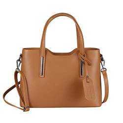 OBC Made IN Italy Damen Echt Leder Tasche Business Shopper Schultertasche Handtasche Ledertasche Umhängetasche Rindsleder Freizeittasche Cognac von ITALYSHOP24.COM