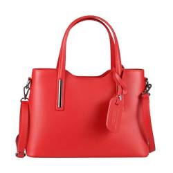 OBC Made IN Italy Damen Echt Leder Tasche Business Shopper Schultertasche Handtasche Ledertasche Umhängetasche Rindsleder Freizeittasche Rot von ITALYSHOP24.COM