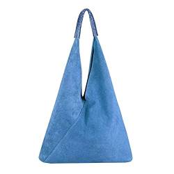 OBC Made in Italy Damen XXL Leder Tasche Handtasche Wildleder Shopper Schultertasche Hobo-Bag Umhängetasche Beuteltasche Velourleder DIN-A4 Ledertasche Jeansblau von ITALYSHOP24.COM