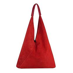 OBC Made in Italy Damen XXL Leder Tasche Handtasche Wildleder Shopper Schultertasche Hobo-Bag Umhängetasche Beuteltasche Velourleder DIN-A4 Ledertasche Rot von ITALYSHOP24.COM