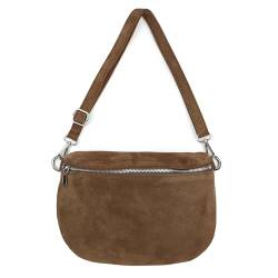 Made in Italy Damen Leder Tasche Brusttasche Gürteltasche Crossbody Hüfttasche Bauchtasche Umhängetasche Wildleder Crossover Schultertasche Handytasche Bodybag Taupe von ITALYSHOP24