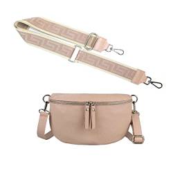 Made in Italy OBC DAMEN SET Gürteltasche + Schultergurt LEDER Crossbody Hüfttasche Bauchtasche Umhängetasche Brusttasche CrossOver Bag Schultertasche Handytasche Geldtasche Antikrosa S (25cm) + Gürtel von ITALYSHOP24