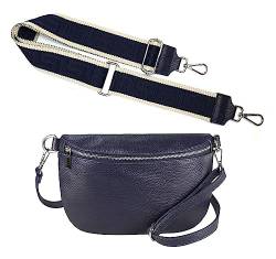 Made in Italy OBC Damen Set Gürteltasche + Schultergurt Leder Crossbody Hüfttasche Bauchtasche Umhängetasche Brusttasche Crossover Bodybag Schultertasche Handy Geldtasche Tasche Navy M Gürtel von ITALYSHOP24