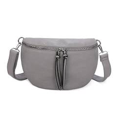 OBC Damen Tasche Gürteltasche Crossbody Hüfttasche Bauchtasche Umhängetasche Cross-Over Bodybag Schultertasche Handytasche Kosmetiktasche Kunst-Leder L155 Hellgrau von ITALYSHOP24