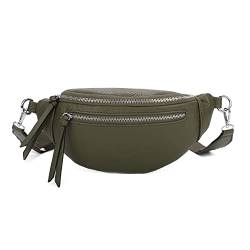 OBC Damen Tasche Gürteltasche Crossbody Leder Optik Hüfttasche Bauchtasche Umhängetasche Cross-Over Bodybag Schultertasche Handytasche Geldtasche Schminktasche Kosmetiktasche Olivgrün von ITALYSHOP24