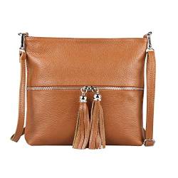 OBC Made in Italy Damen Leder Tasche Bodybag Schultertasche Crossover Umhängetasche Handtasche Ledertasche Damentasche Crossbody Cognac von ITALYSHOP24