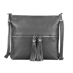 OBC Made in Italy Damen Leder Tasche Bodybag Schultertasche Crossover Umhängetasche Handtasche Ledertasche Damentasche Crossbody Dunkelgrau von ITALYSHOP24