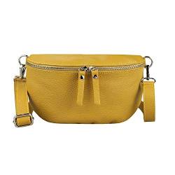 OBC Made in Italy Damen Leder Tasche Handytasche Gürteltasche Crossbody Hüfttasche Bauchtasche Umhängetasche Cross-Over Bodybag Schultertasche Kosmetiktasche Senfgelb von ITALYSHOP24