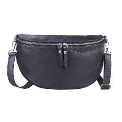 OBC Made in Italy Damen Leder Tasche Medium Handytasche Gürteltasche Crossbody Hüfttasche Bauchtasche Umhängetasche Cross-Over Bodybag Schultertasche Kosmetiktasche Dunkelblau von ITALYSHOP24