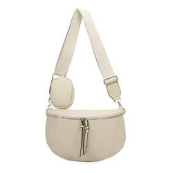 OBC XL Damen Tasche Crossbody Gürteltasche Messenger-Tasche Hüfttasche Bauchtasche Umhängetasche Cross-Over Bodybag Schultertasche Handytasche Leder Optik Beige V1 von ITALYSHOP24