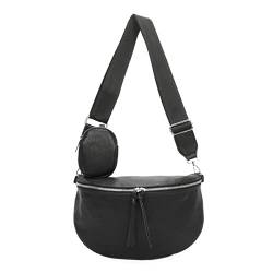 OBC XL Damen Tasche Crossbody Gürteltasche Messenger-Tasche Hüfttasche Bauchtasche Umhängetasche Cross-Over Bodybag Schultertasche Handytasche Leder Optik Schwarz V1 von ITALYSHOP24