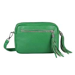 OBC Made in Italy Damen Leder Tasche Umhängetasche Schultertasche Beuteltasche Cross-Over Cross Bag Glattleder Schmucktasche Fransen Ledertasche Grün von ITALYSHOP24COM