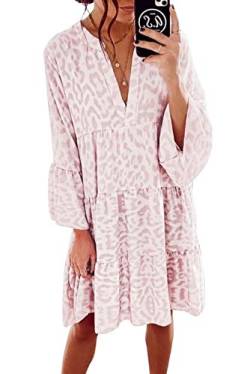 ITBCLOVE Damen Kleid Tunika Boho tunikakleid Kleider rosa Sommer stufenkleid Mode Leopard bohokleid hängerkleid (rosa, L) von ITBCLOVE