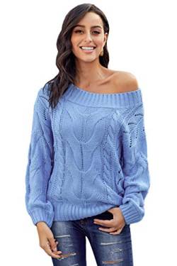 ITBCLOVE Strickpullover Damen Oversize Pullover Grobstrick Winterpullover Strickpulli Sweater lässig Outwear Casual elegant einfarbig S-XXL (Blau,S) von ITBCLOVE