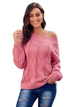 ITBCLOVE Strickpullover Damen Oversize Pullover Grobstrick Winterpullover Strickpulli Sweater lässig Outwear Casual elegant einfarbig S-XXL (Rosa,2XL) von ITBCLOVE