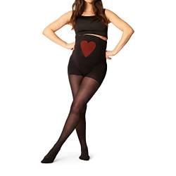 ITEM m6 - MAMA TIGHTS | schwarz | M | Petite | Blickdichte Umstandsstrumpfhose mit Kompression Schwarz 25 DEN | Stützende Schwangerschaftsstrumpfhose mit Herzdetail von ITEM m6