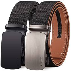 ITIEZY ceinture hommes nylon cliquet ceinture boucle automatique pour hommes 35mm large ceinture en cuir 2 pièces, Taille 36" au 44"/130CM, Noir/Marron von ITIEZY