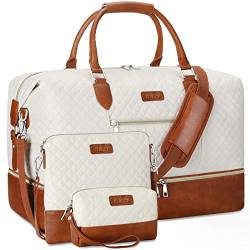 Weekender Bag für Damen, Reisetasche, Handgepäck, Übernachtungstasche, mit Schuhfach, groß, Nylon, Reise-Wochenend-Tragetasche, 2-beige, L, Weekender Bag für Damen, Reisetasche, Handgepäck, von ITIEZY