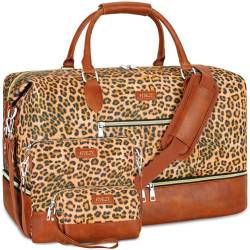 Weekender Bag für Damen, Reisetasche, Handgepäck, Übernachtungstasche, mit Schuhfach, groß, Nylon, Reise-Wochenend-Tragetasche, 4 Leopardenmuster, Large, Weekender Bag für Damen, Reisetasche, von ITIEZY