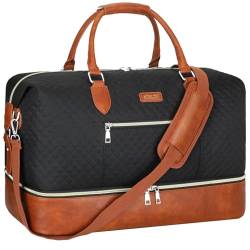 Weekender Bag für Damen, Reisetasche, Handgepäck, Übernachtungstasche, mit Schuhfach, groß, Nylon, Reise-Wochenend-Tragetasche, 4 - Schwarzbraun, Large von ITIEZY