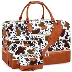 Weekender Bag für Damen, Reisetasche, Handgepäck, Übernachtungstasche, mit Schuhfach, groß, Nylon, Reise-Wochenend-Tragetasche, 5-braune Kuh, Large, Weekender Bag für Damen, Reisetasche, Handgepäck, von ITIEZY