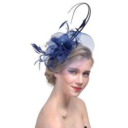 ITODA Fascinator Damen Feder Fascinator mit Strasssteine Haarschmuck Blumen Hochzeitshut Mesh Schleier Haarreif mit Haarklammer Stirnband Vintage Partyhut Tee Party Cocktail Hochzeit Kirche von ITODA