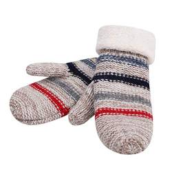 ITODA Handschuhe Damen Fausthandschuhe Winter Fäustlinge Strickhandschuhe Mädchen Thermohandschuhe Plüschfutter Winterhandschuhe Gestreifte Outdoorhandschuhe Gestrickte Skihandschuhe für Outdoor von ITODA