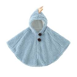 ITODA Kinder Poncho Winter Cape Warm Plüsch Umhang mit Kapuze Kinderponcho Tiermotiv Dino Schneeanzug Winddicht Kapuzenmantel Verdickt Reiseponcho Weich Mantel für Mädchen Junge Kleinkind Baby Blau von ITODA