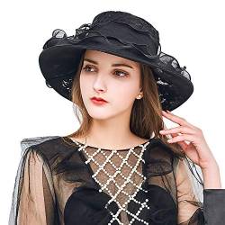 ITODA Organzahut Fascinator Hut Damen Sonnenhut Elegante Sonnenmütze Spitze Sommerhut mit Schleife Sonnenschutz Mütze für Frauen Mädchen Britischer Damenhut für Hochzeit Tee Party Royal Ascot von ITODA