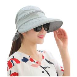 ITODA Sonnenhut Sonnenschutz Damen Sommerhut Breite Krempe Strandhut Abnehmbar Sonnenkappe mit Reißverschluss Sonnenmütze Atmungsaktiv Faltbar Visor Mütze Frauen Hut für Outdoor Reise Strand Grau von ITODA