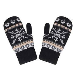 ITODA Strickhandschuhe Damen Wollhandschuhe Damenhandschuhe Winter Fäustlinge Handschuhe Mädchen Fausthandschuhe Kaschmir Strickhandschuhe Schneeflocke Winterhandschuhe Gestrickte Thermohandschuhe von ITODA