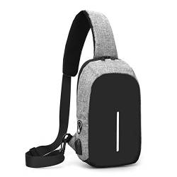 ITODA Umhängetasche Daypack Tasche für Herren Junge Brusttasche Schultertasche mit Kopfhöreranschluss USB Ladeport Herrentasche Sport Grau Freizeittasche für Alltagsleben Reise Outdoor Wandern von ITODA