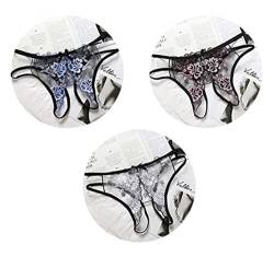 Tanga Damen Offen Strings Spitze Unterwäsche Panties Frauen 3Pcs Unterhose G-String Dessous Stringtanga Attraktiv Love Damenwäsche Slip Hautfreundlich G-Schnur Blume des Begehrens (BlauRosaWeiß Neu) von ITODA