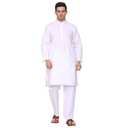 ITOS365 Herren Baumwolle Kurta Pyjama Set Casual Regular Ethinic Wear Indisches Kleid Weiß, Weiss/opulenter Garten, XXL/3XL von ITOS365