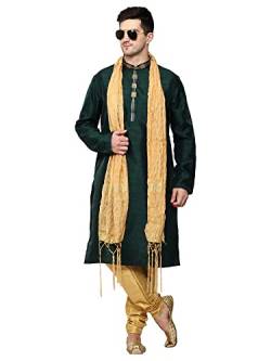 ITOS365 Herren Tunika Art Seide Kurta Pyjama und Schal Anzug Set Indische Kleidung Hochzeit Party Kleid Geschenke Artikel, dunkelgrün, X-Large-XX-Large von ITOS365