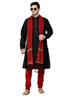 ITOS365 Herren Tunika Art Seide Kurta Pyjama und Schal Anzug Set Indische Kleidung Hochzeit Party Kleid Geschenke Artikel, schwarz, Small-Medium von ITOS365