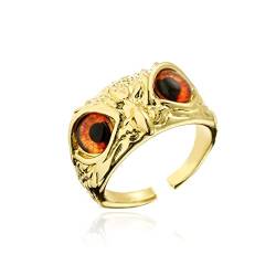 ITVIP 18 Karat vergoldeter Dämonenauge-Eulenring, goldener Retro-Tier-offener verstellbarer Ring, Ring-Schmuckgeschenk für Frauen und Männer (11166C) von ITVIP