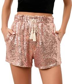 Damen Sommer Pailletten Shorts Hohe Taille Casual Lose A Linie Hot Pants Sparkly Clubwear Night-Out Skorts, Champagner, Mittel von IUALXYBB